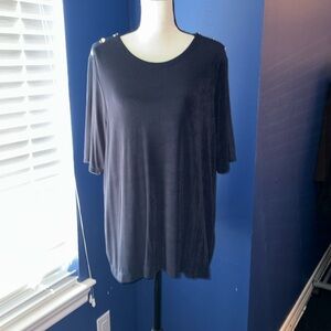 Chico’s Travelers Navy Blue Tunic with Silver Shoulder Buttons